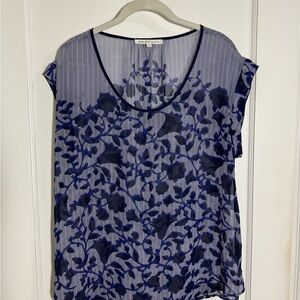 Daniel Rainn Blue and White Leaf Print Blouse